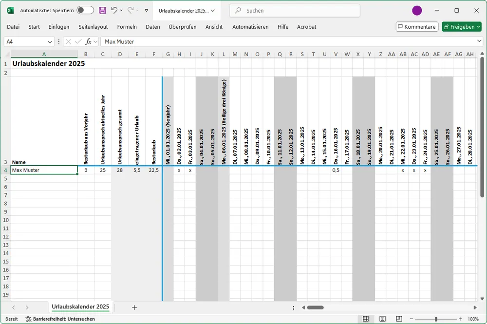 Urlaubskalender Muster